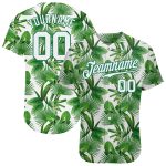 Personalized Kelly Green 3D Tropical Palm Leaves Baseball Jersey - Authentic Design Personalized Kelly Green White-Kelly