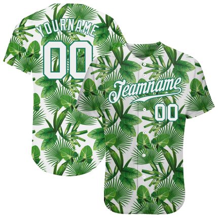 Personalized Kelly Green 3D Tropical Palm Leaves Baseball Jersey - Authentic Design Personalized Kelly Green White-Kelly
