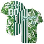 Personalized Tropical Palm Leaves Baseball Jersey with Custom Name and Number in Kelly Green White 3D Pattern Design Personalized