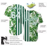 Personalized Tropical Palm Leaves Baseball Jersey with Custom Name and Number in Kelly Green White 3D Pattern Design Personalized