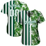 Personalized Tropical Palm Leaves Baseball Jersey with Custom Name and Number in Kelly Green White 3D Pattern Design Personalized