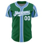 Custom Name and Number Authentic Baseball Jersey in Kelly Green, White & Light Blue - Personalized 3 Colors Arm Shapes Personalized