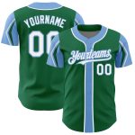 Custom Name and Number Authentic Baseball Jersey in Kelly Green, White & Light Blue - Personalized 3 Colors Arm Shapes Personalized