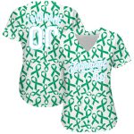 Personalized Breast Cancer 3D Pattern Baseball Jersey - Custom Name and Number in Kelly Green and Light Blue Personalized