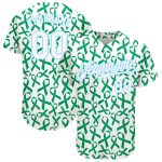 Personalized Breast Cancer 3D Pattern Baseball Jersey - Custom Name and Number in Kelly Green and Light Blue Personalized
