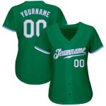 Custom Authentic Baseball Jersey with Personalized Name and Number in Kelly Green and Light Blue Personalized Kelly Green