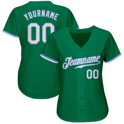 Custom Authentic Baseball Jersey with Personalized Name and Number in Kelly Green and Light Blue Personalized Kelly Green