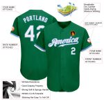Custom Authentic Baseball Jersey with Personalized Name and Number in Kelly Green and Light Blue Personalized Kelly Green