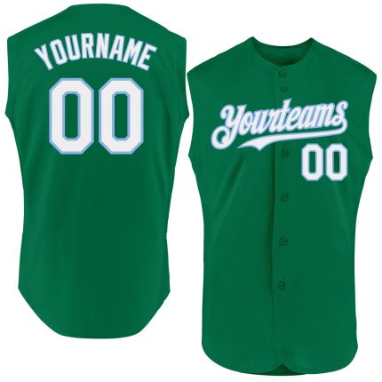 Custom Name & Number Authentic Sleeveless Baseball Jersey in Kelly Green, White & Light Blue - Personalized Team Jersey Personalized