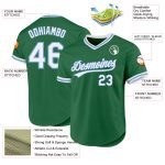 Custom Personalized Authentic Baseball Jersey with Team Name and Number in Kelly Green, White, Light Blue - Retro Style Personalized