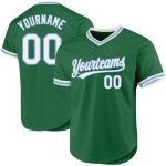 Custom Personalized Authentic Baseball Jersey with Team Name and Number in Kelly Green, White, Light Blue - Retro Style Personalized