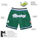 Custom Personalized Basketball Shorts with Name & Number in Kelly Green, White, & Light Blue - Authentic Throwback Style