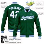 Custom Name Number Varsity Bomber Jacket Kelly Green White Light Blue Full-Snap Letterman Personalized Kelly Green White-Light