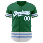 Customized Authentic Baseball Jersey with Your Name and Number - Kelly Green, White, Light Blue Lines Personalized Kelly