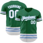 Customized Authentic Baseball Jersey with Your Name and Number - Kelly Green, White, Light Blue Lines Personalized Kelly