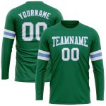 Custom Name Number T-Shirt - Long Sleeve Performance Tee, Kelly Green Light Blue, Salute to Service Design Personalized Kelly