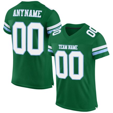 Personalized Kelly Green White and Light Blue Authentic Football Jersey Personalized Kelly Green White-Light Blue Mesh Authentic