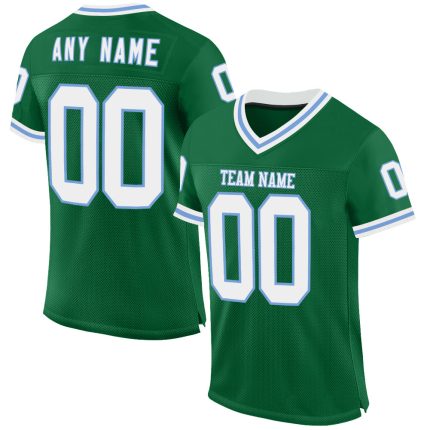 Custom Name and Number Authentic Throwback Football Jersey - Kelly Green White Light Blue Mesh Personalized Kelly Green White-Light