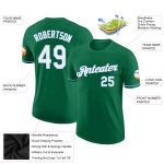 Custom Team Performance T-Shirt with Name and Number - Kelly Green White-Light Blue Personalized Kelly Green White-Light