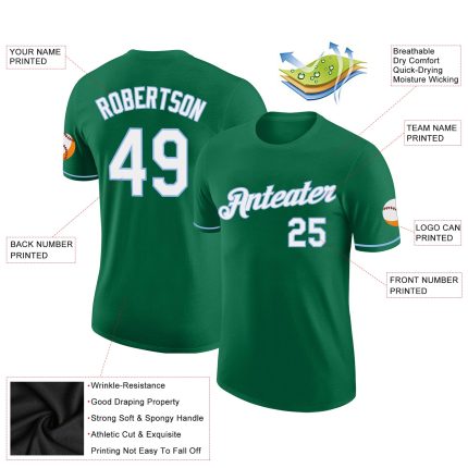 Custom Team Performance T-Shirt with Name and Number - Kelly Green White-Light Blue Personalized Kelly Green White-Light