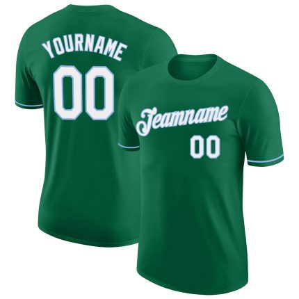 Custom Team Performance T-Shirt with Name and Number - Kelly Green White-Light Blue Personalized Kelly Green White-Light