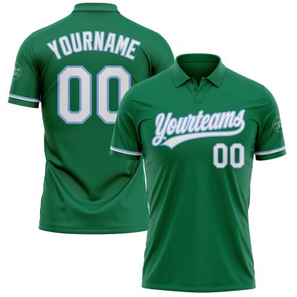 Custom Name and Number Performance Golf Polo Shirt in Kelly Green and Light Blue - Personalized Team Apparel Personalized
