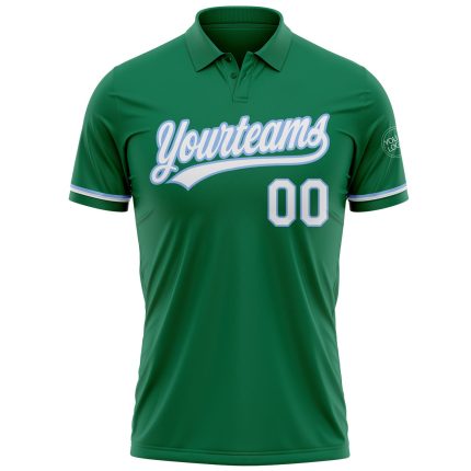 Custom Name and Number Performance Golf Polo Shirt in Kelly Green and Light Blue - Personalized Team Apparel Personalized