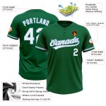 Personalized Unisex Softball Jersey in Kelly Green and White-Light Blue, Two-Button Style Personalized Kelly Green White-Light