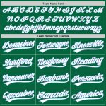 Personalized Unisex Softball Jersey in Kelly Green and White-Light Blue, Two-Button Style Personalized Kelly Green White-Light