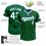 Custom Name and Number Unisex Softball Jersey in Kelly Green and Light Blue - Two-Button Design Personalized Kelly Green
