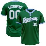 Custom Name and Number Unisex Softball Jersey in Kelly Green and Light Blue - Two-Button Design Personalized Kelly Green