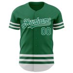 Custom Name and Number Kelly Green Authentic Baseball Jersey - Personalized Team Apparel Personalized Kelly Green White Line