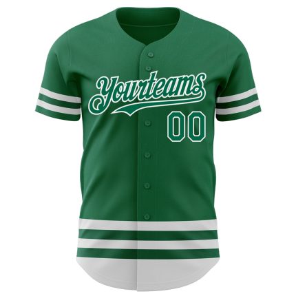 Custom Name and Number Kelly Green Authentic Baseball Jersey - Personalized Team Apparel Personalized Kelly Green White Line