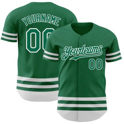 Custom Name and Number Kelly Green Authentic Baseball Jersey - Personalized Team Apparel Personalized Kelly Green White Line