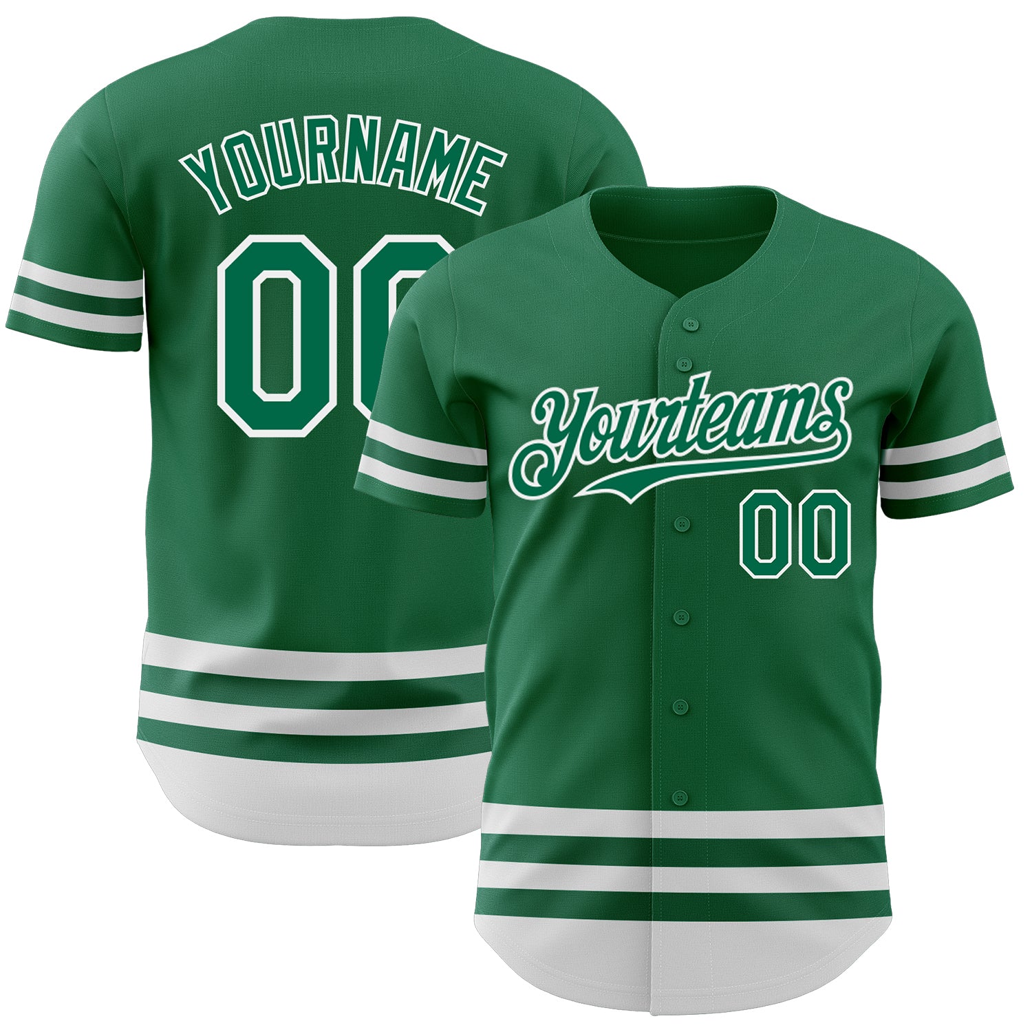 Custom Name and Number Kelly Green Authentic Baseball Jersey - Personalized Team Apparel Personalized Kelly Green White Line