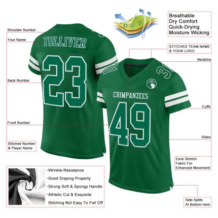 Personalized Green and White Mesh Authentic Football Jersey - Custom Team Gear Personalized Kelly Green White Mesh Authentic