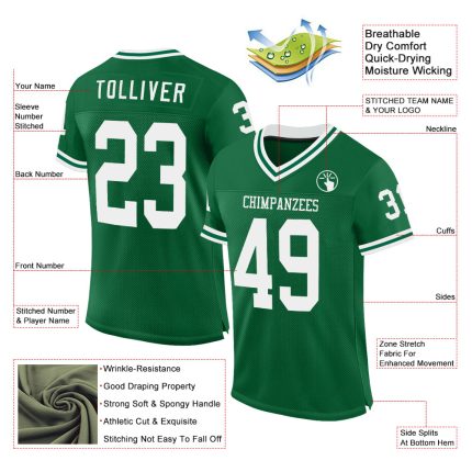 Personalized Authentic Throwback Football Jersey in Kelly Green and White Mesh Personalized Kelly Green White Mesh Authentic