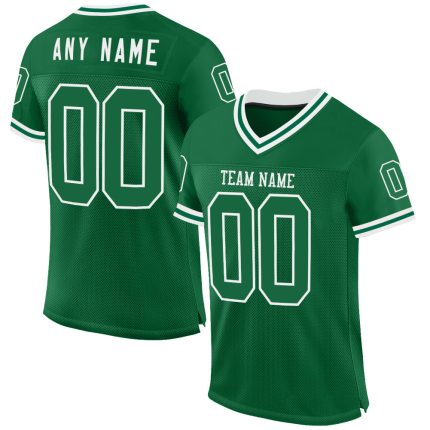 Custom Authentic Throwback Football Jersey with Personalized Name & Number in Kelly Green & White Mesh Personalized Kelly