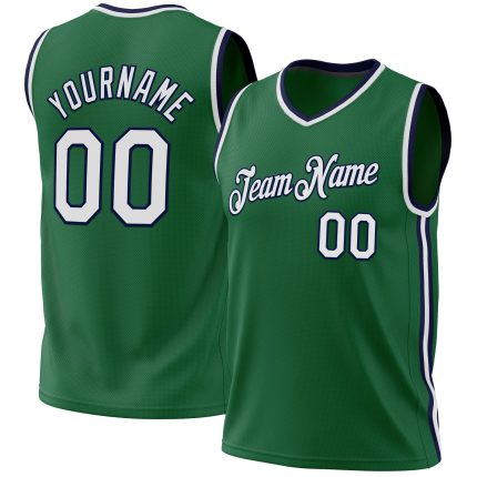 Personalized Authentic Throwback Basketball Jersey in Kelly Green and White-Navy Colors Personalized Kelly Green White-Navy