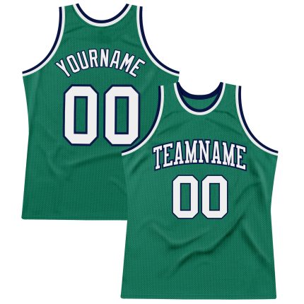 Custom Name and Number Kelly Green White-Navy Basketball Jersey - Personalized Authentic Throwback Style Personalized Kelly