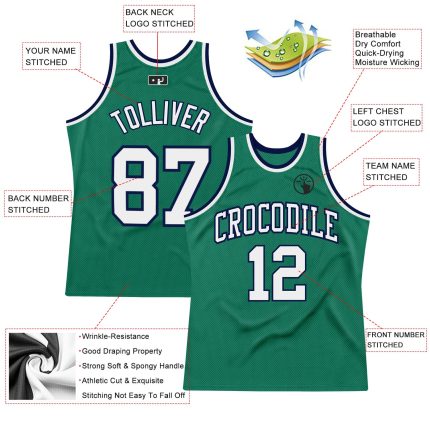 Custom Name and Number Kelly Green White-Navy Basketball Jersey - Personalized Authentic Throwback Style Personalized Kelly