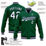 Custom Team Bomber Jacket with Name and Number - Personalized Kelly Green and White-Navy Varsity Letterman Full-Snap Jacket
