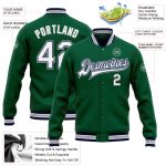 Custom Name Number Varsity Letterman Jacket Kelly Green White Navy Gray Bomber Full-Snap - Personalized Team Apparel Personalized