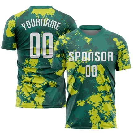 Custom Name & Number Soccer Jersey - Kelly Green & White-Neon Green Sublimation Uniform Personalized Kelly Green White-Neon