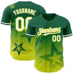 Custom Baseball Jersey with Name and Number - Personalized Kelly Green, Neon Yellow 3D Star Pattern Design Personalized Kelly