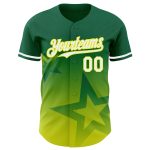 Custom Baseball Jersey with Name and Number - Personalized Kelly Green, Neon Yellow 3D Star Pattern Design Personalized Kelly