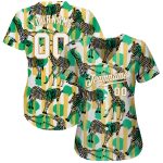 Personalized 3D Pattern Zebras Giraffes Baseball Jersey - Kelly Green White Old Gold Authentic Design Personalized Kelly