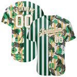 Custom Name Number Baseball Jersey with 3D Pattern Design Zebras Giraffes - Personalized Kelly Green White Old Gold Personalized