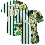 Custom Name Number Baseball Jersey with 3D Pattern Design Zebras Giraffes - Personalized Kelly Green White Old Gold Personalized