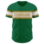 Personalized Kelly Green Authentic Baseball Jersey with White and Old Gold Trim Personalized Kelly Green White-Old Gold Authentic